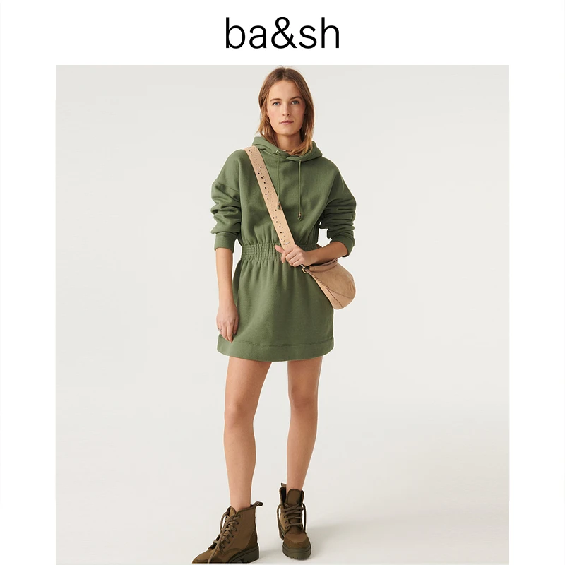 【流光风】ba&sh法式复古简约收腰长袖连帽卫衣连衣裙1E23DITS