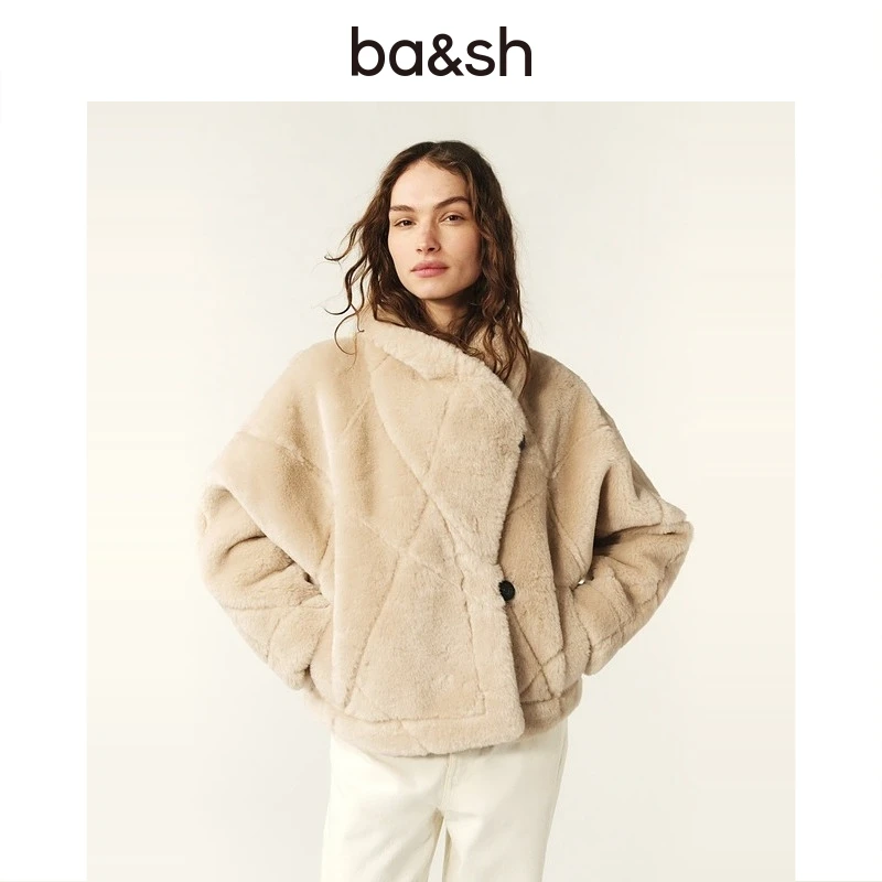 【流光风】ba&sh秋冬法式老钱风大地色毛绒格压纹短外套女1H24VINI