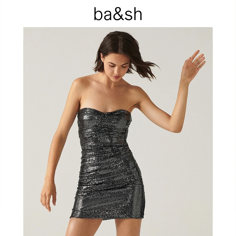 【过季款下架】ba&sh春夏高级感璀璨短裙修身裹胸连衣裙1H22MAEL