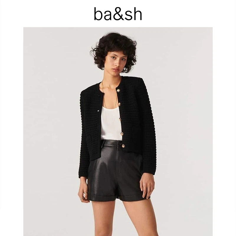 【过季款下架】【明星同款】ba&sh极简哑光羊皮直筒短皮裤1H22ULRI