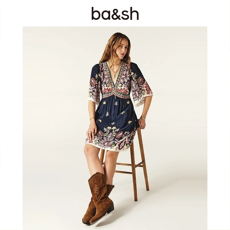 【流光风】【sasa专享】ba&sh琉璃落叶印花连衣裙女1H24LEVI