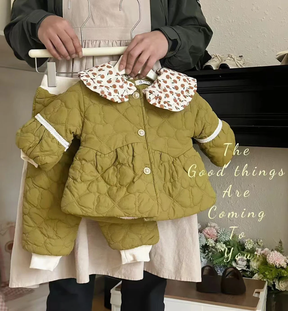 女童套装秋冬装2024新款夹棉儿童棉服外套宝宝棉裤冬季小童两件套