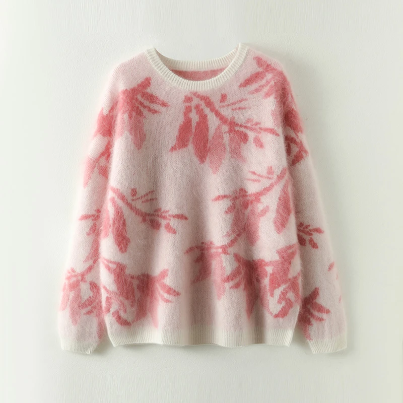 秋冬新款吊带100%山羊绒圆领拉绒羊绒衫宽松时尚针织女士扎染百搭