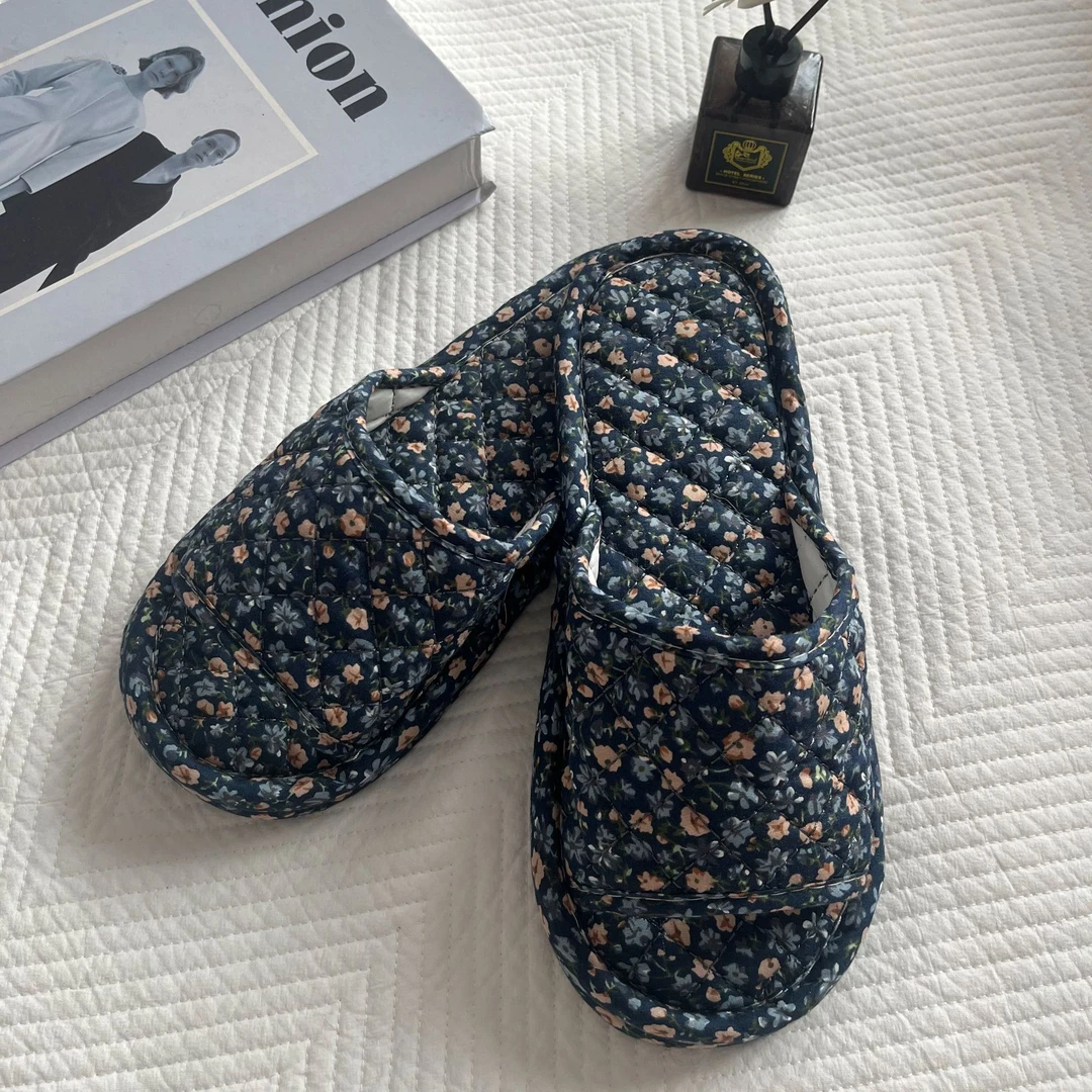 慧安妮塔防滑布底拖鞋居家室内木地板秋冬季情侣静音软底可机洗