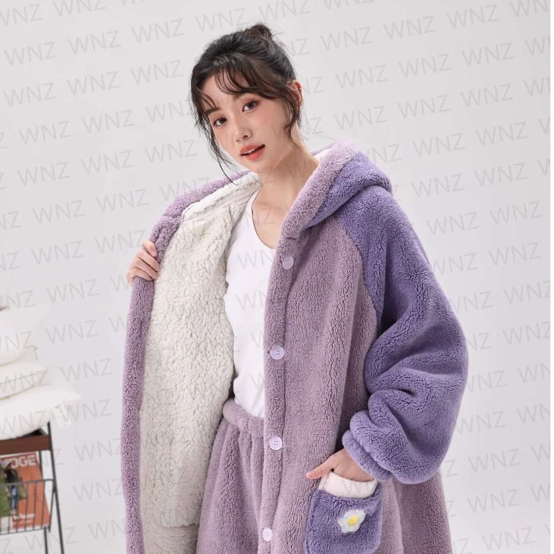 WNZ双层奇妙鸭加厚家居服秋冬季宽松睡衣女珊瑚绒加绒加厚睡袍