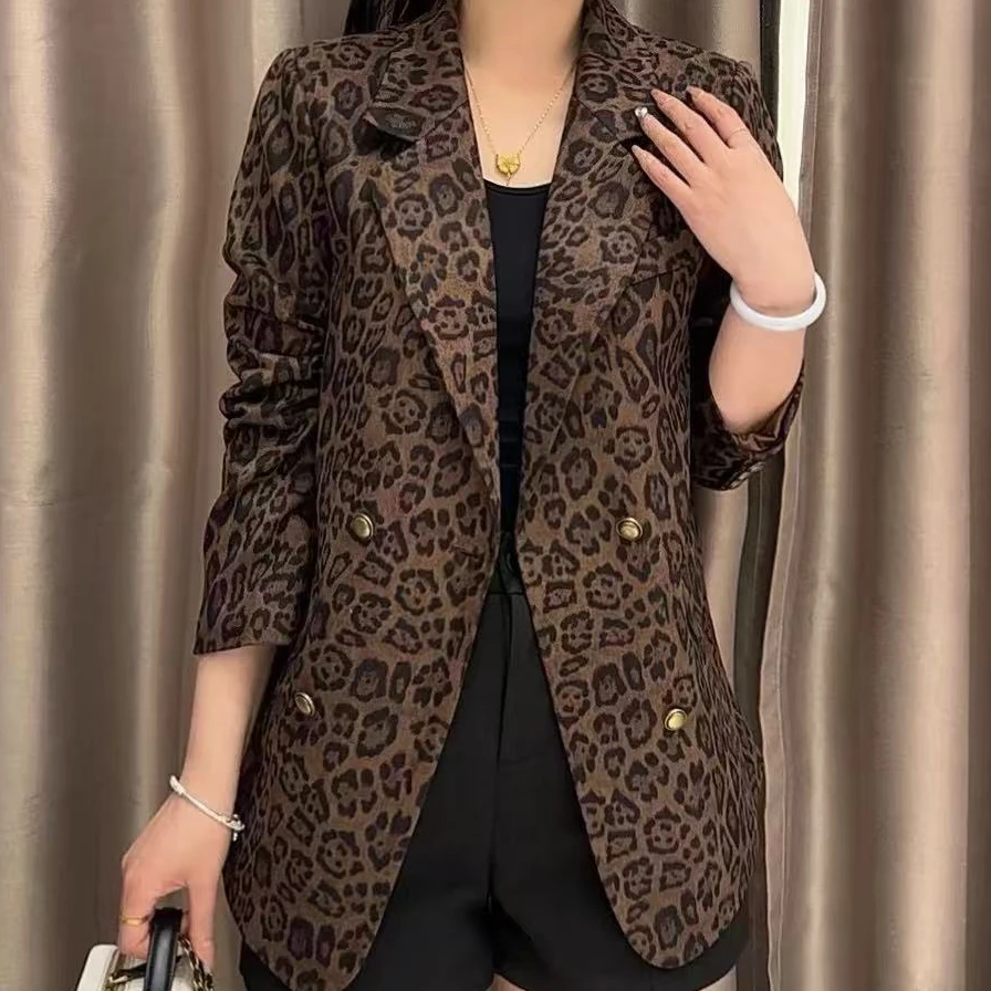 新款秋冬季高级感韩版复古豹纹西装女时尚百搭个性西服（35&48）