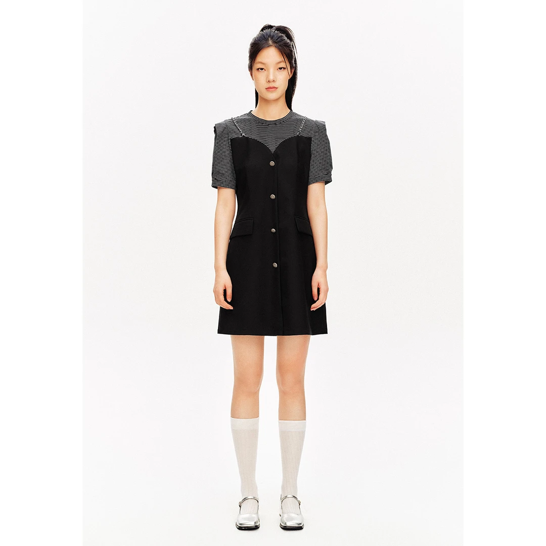 诗篇金标夏条纹小香风气质时尚拼接撞色连衣裙6C64205070