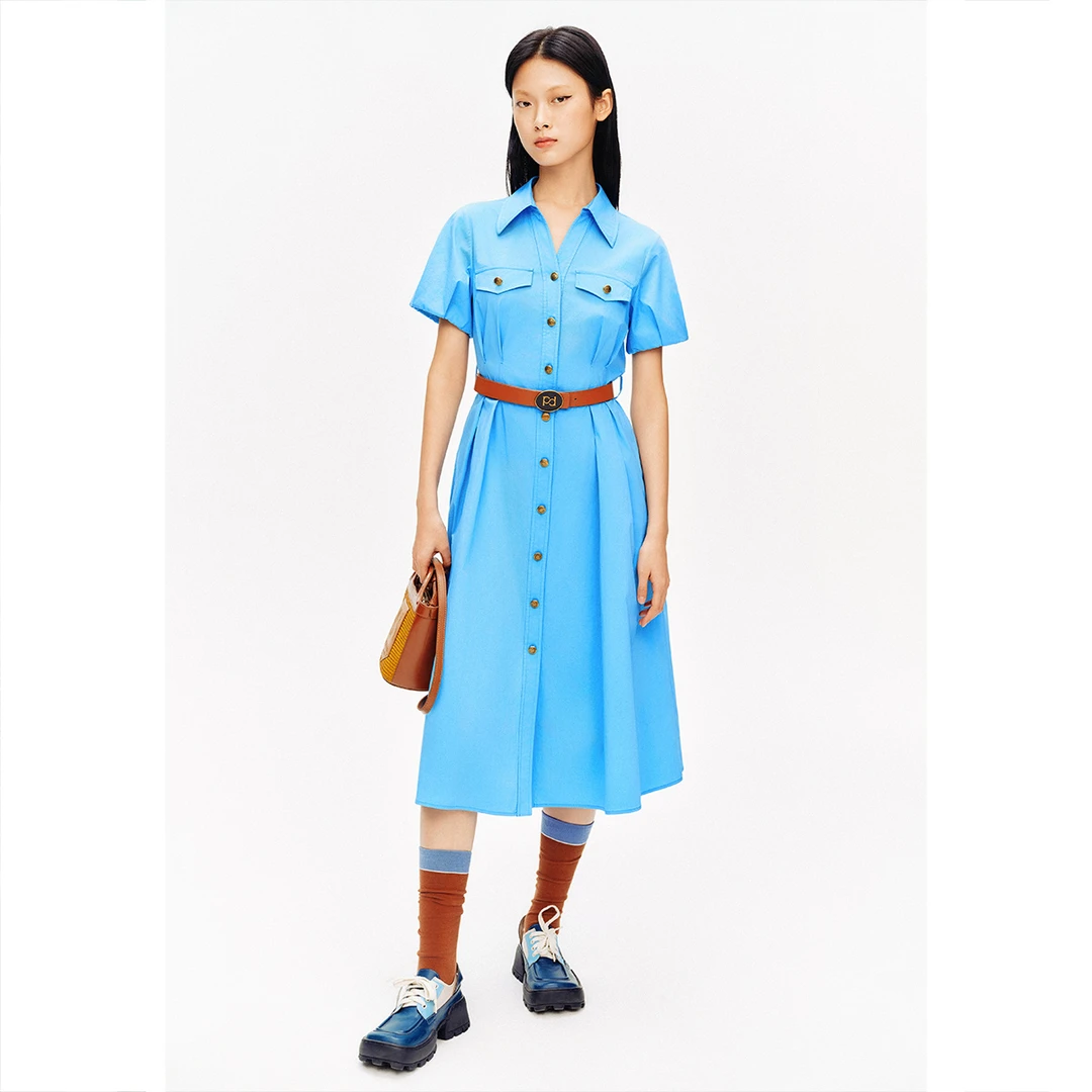 诗篇金标专柜同款天蓝色多巴胺气质显瘦连衣裙6C34205330