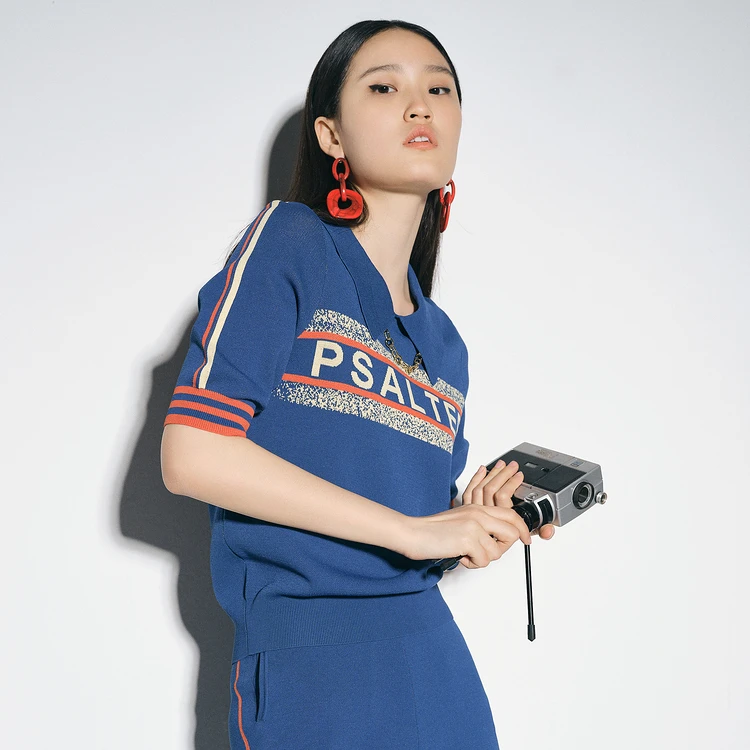 可颜 夏季清爽字母提花夏季印花宽松时尚针织休闲套6J53206440