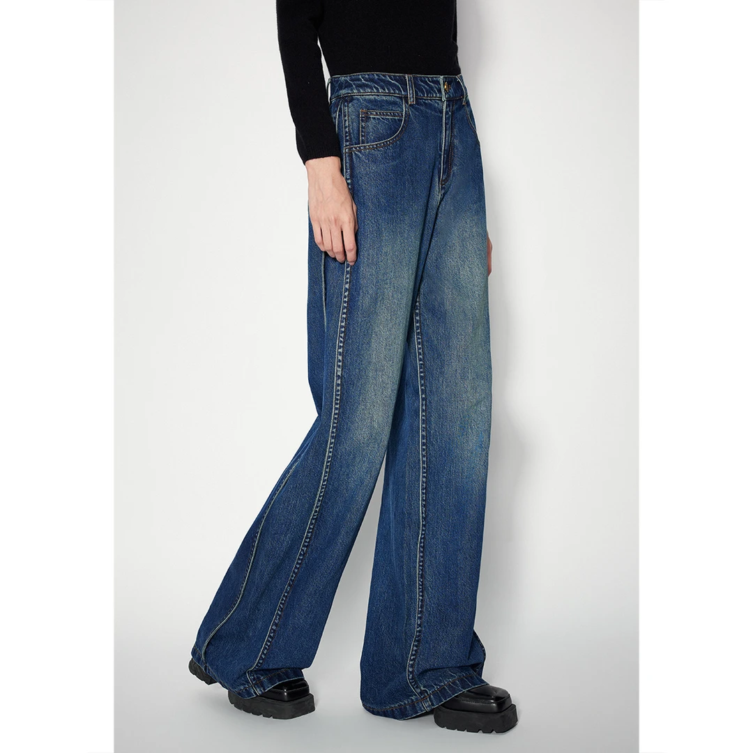 SALT.P可颜 秋冬直筒复古显瘦百搭阔腿时尚小众牛仔裤AC34520290