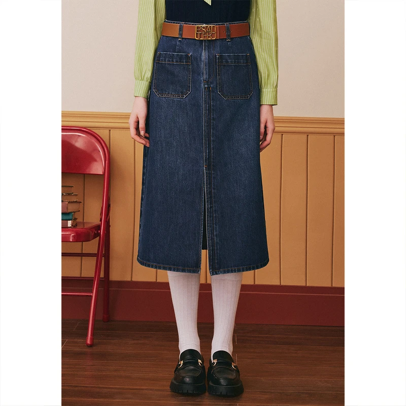 【琥珀流光】诗篇金标水洗棉抗皱亲肤时尚百搭开衩半身裙6C33350060