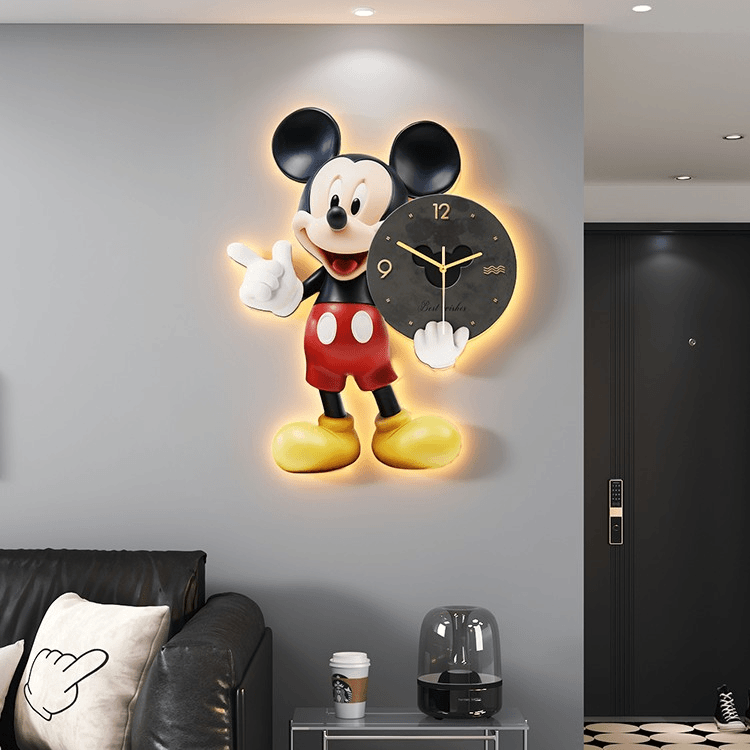 米奇挂钟轻奢钟表装饰画餐厅挂画静音时钟儿童房卡通表免打孔挂画