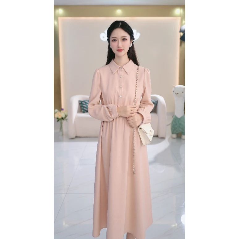 苏醒的乐园A201春季新款娃娃领连衣裙长袖减龄中长款裙子SXL24253