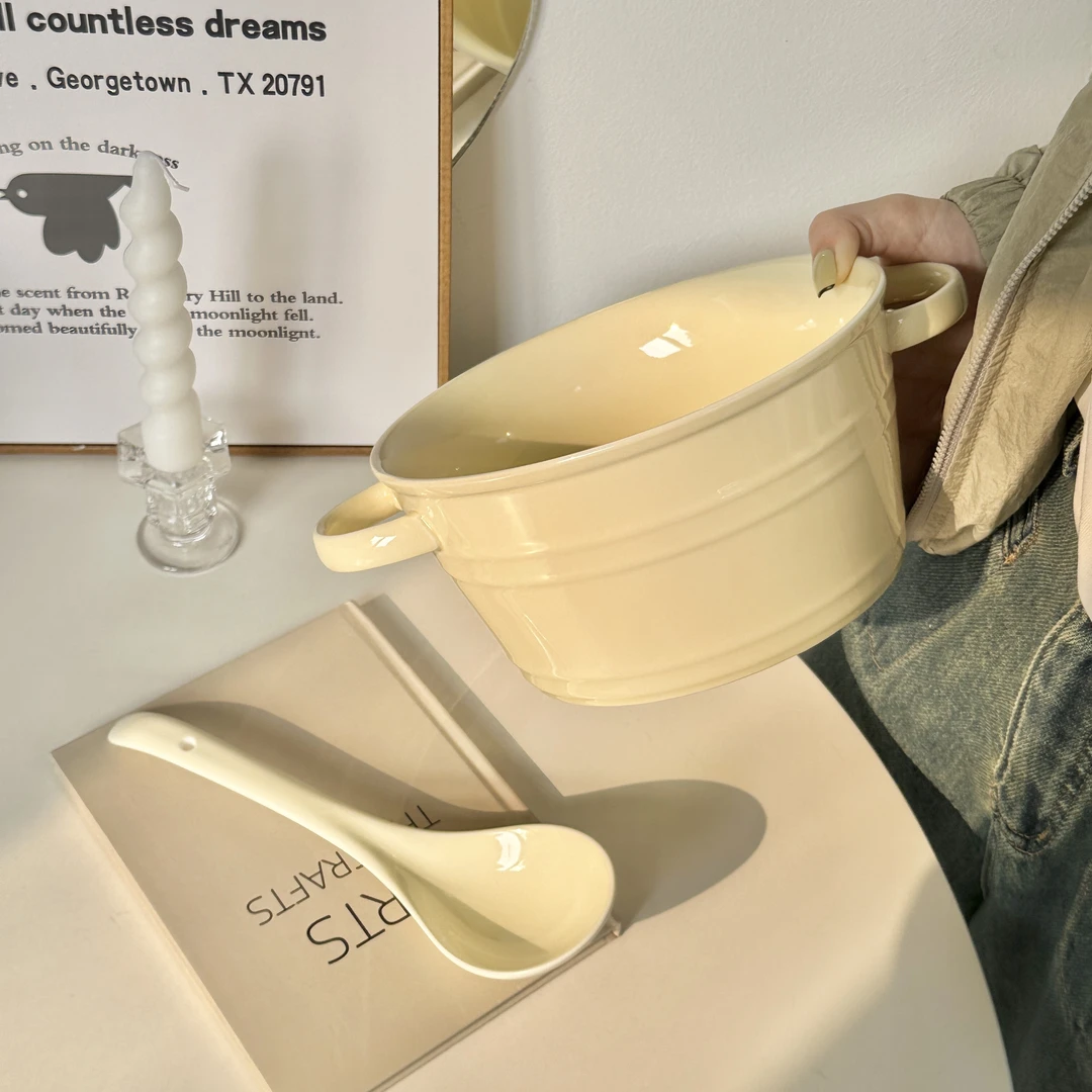 北欧风双耳汤碗陶瓷面碗家用大容量泡面碗ins风汤盆大碗螺蛳粉碗