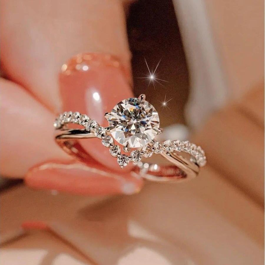 铜合金戒指 为爱加冕皇冠戒指女小众感满钻闪钻求婚开口戒指