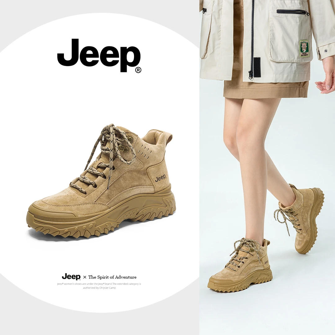JEEP/吉普女鞋户外登山靴厚底2024秋冬沙漠靴马丁靴防滑徒步短靴