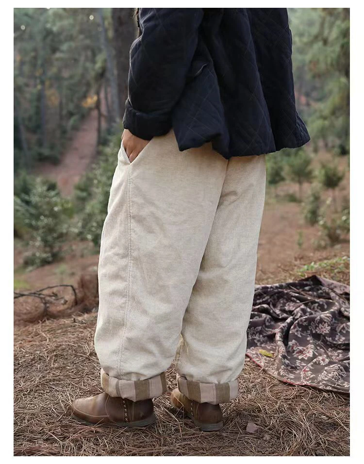 云雾里 原创设计3058复古文艺松弛感宽松大气保暖亚麻棉混纺棉裤