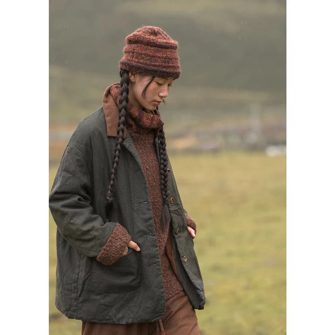 云雾里 原创设计3322复古文艺松弛感保暖恣意纯亚麻短棉衣