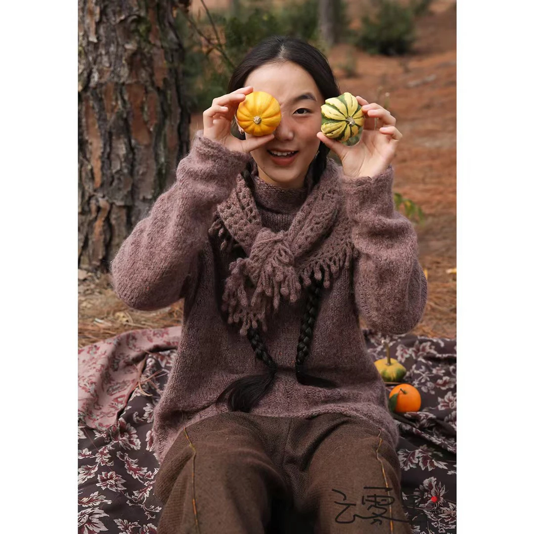 云雾里 原创设计3227复古文艺松弛感舒适保暖羊毛混纺针织上衣