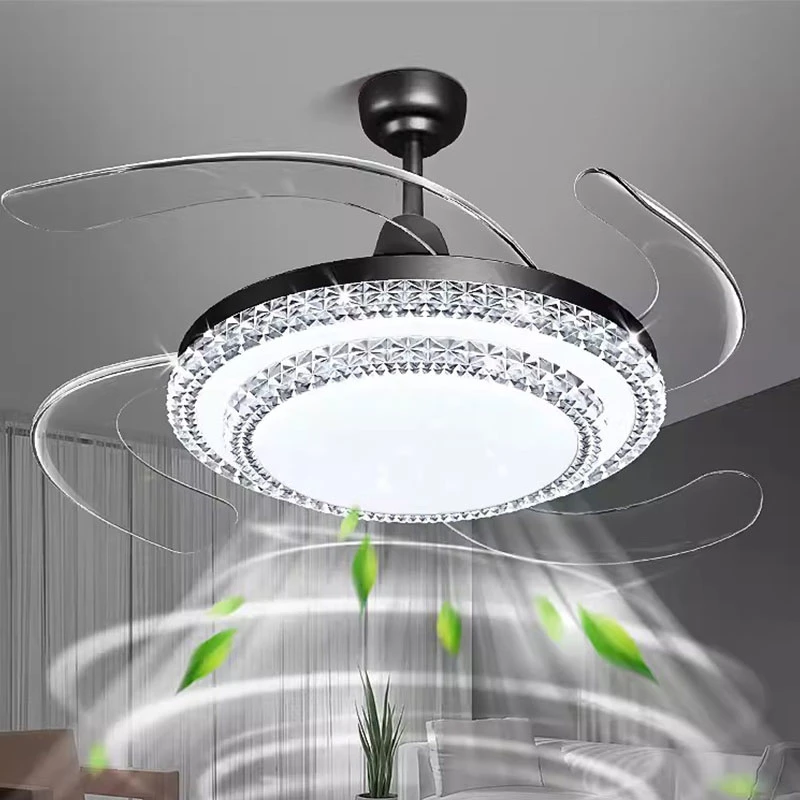 2023隐形电风扇灯水晶餐厅吊扇灯一体客厅吊灯现代简约家用电专用