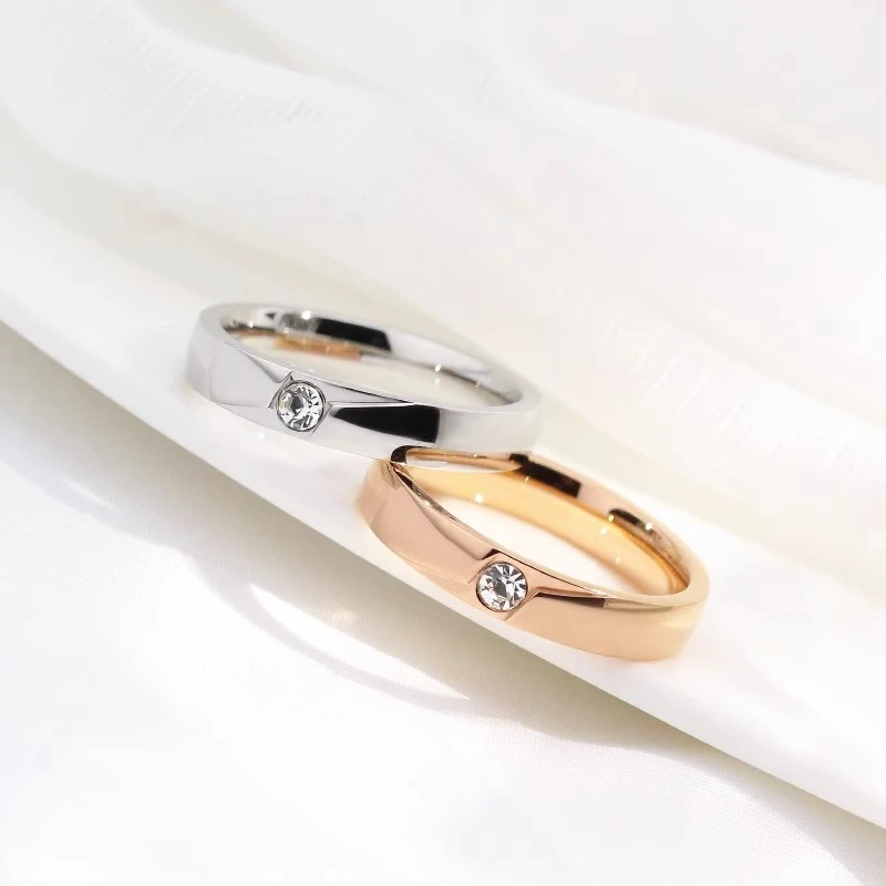 钛钢合成锆石戒指 情侣戒指轻奢小众精致ins潮网红简约百搭指环