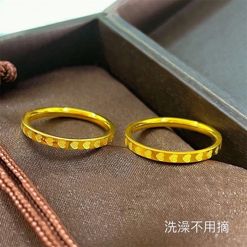 钛钢戒指 金色22颗爱心戒指女士气质时尚百搭古法素款k金小众简约