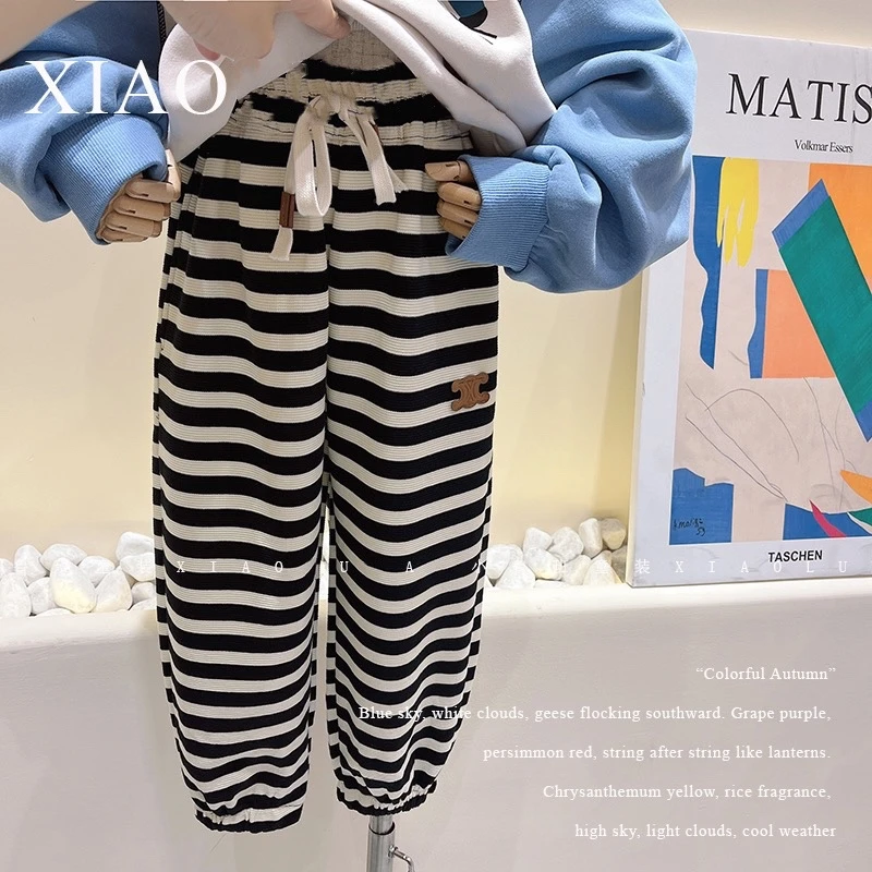 间条棉~2023新款女童运动裤中大儿童秋季休闲裤灯笼裤子校园卫裤