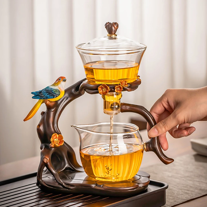 雅璃自动茶具玻璃懒人泡茶器家用办公室盖碗泡茶茶杯功夫茶具