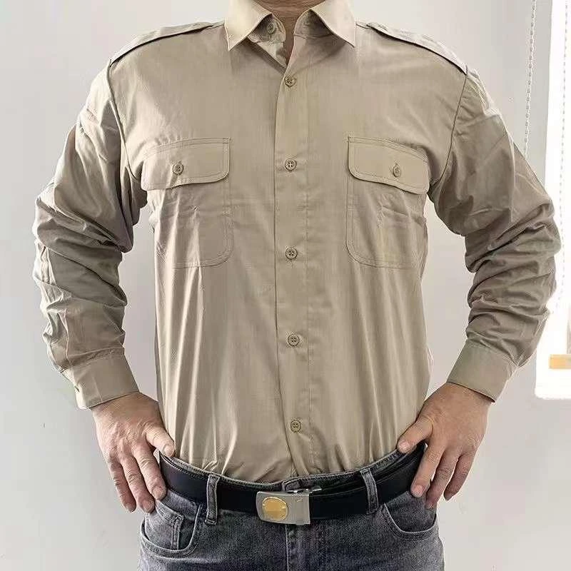 八漆米黄衬衣男士夏季透气免烫休闲纯色长袖速干商务正装衬衫