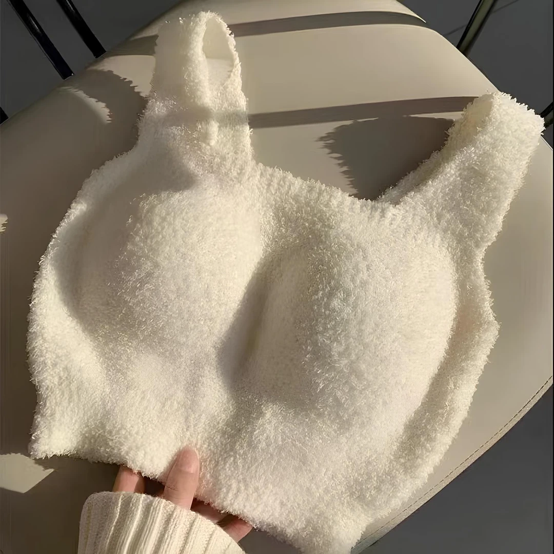 秋冬羊羔毛绒吊带无痕背心一体式内外穿保暖加绒加厚保暖内衣羊羔