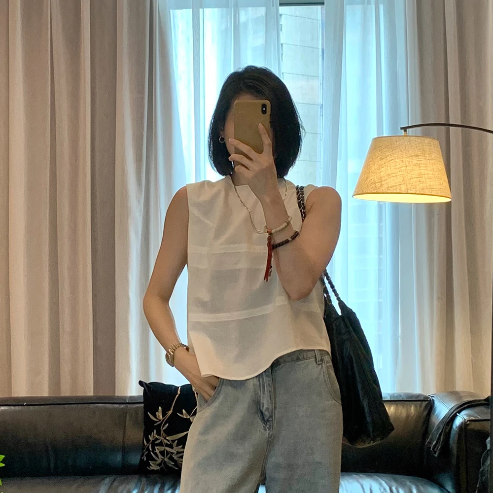 吕小布夏季圆领上衣女 2025新款宽松无袖坎肩背心上衣0099