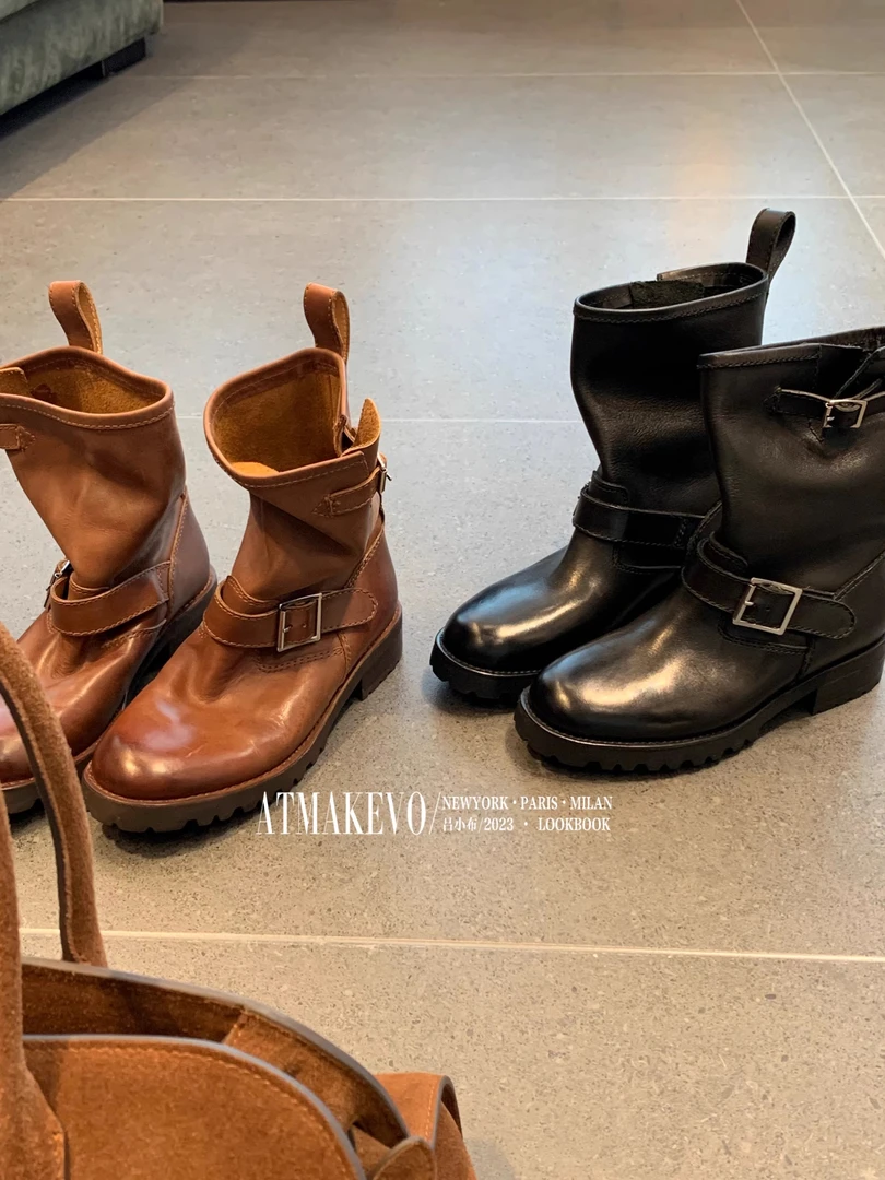 吕小布 | 6号上新 疯马油皮中筒靴秋冬骑士短靴女工程师靴