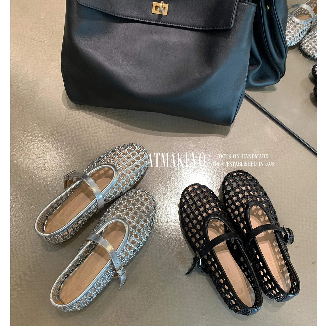 吕小布纯手工编织镂空芭蕾舞鞋一字带玛丽珍单鞋女0321