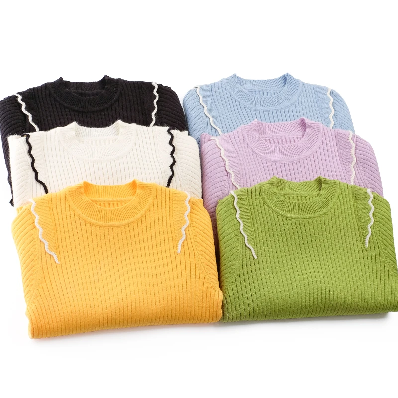 女童针织衫秋冬儿童小女孩中大童时尚圆领纯色白厚黑内搭长袖上衣