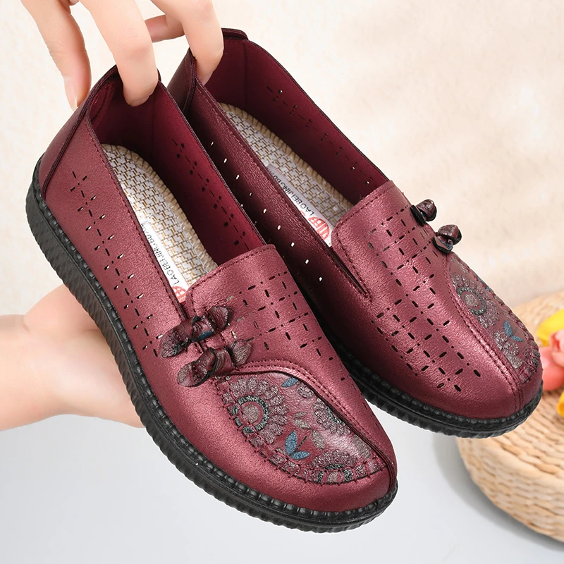 夏季透气舒适中老年妈妈鞋2023新款镂空软底单鞋老北京布鞋女网鞋