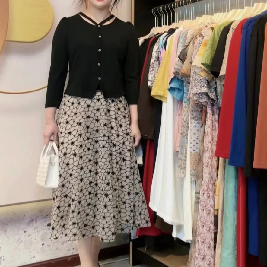 【QX337】立体植绒长裙上衣两件套气质显瘦小香风时尚套装