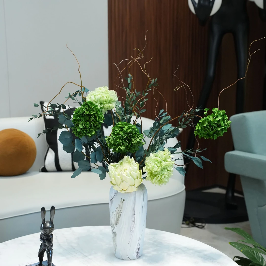 【暮光之森】绿色桌面斗柜岛台客厅田园风干花永生花家居摆件