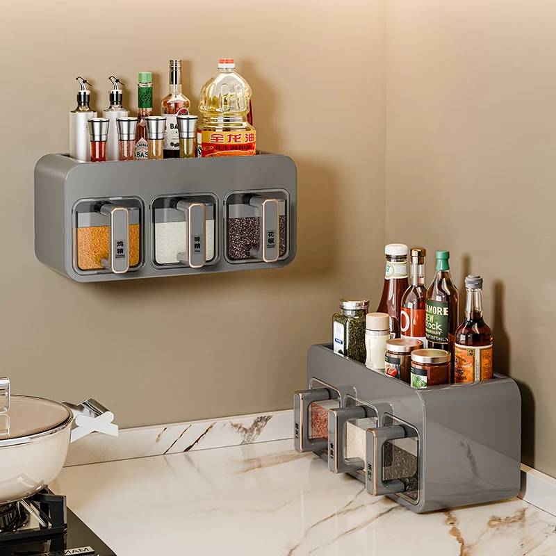 厨房调料品置物架壁挂多功能油盐酱醋调味罐收纳架子免打孔调料盒