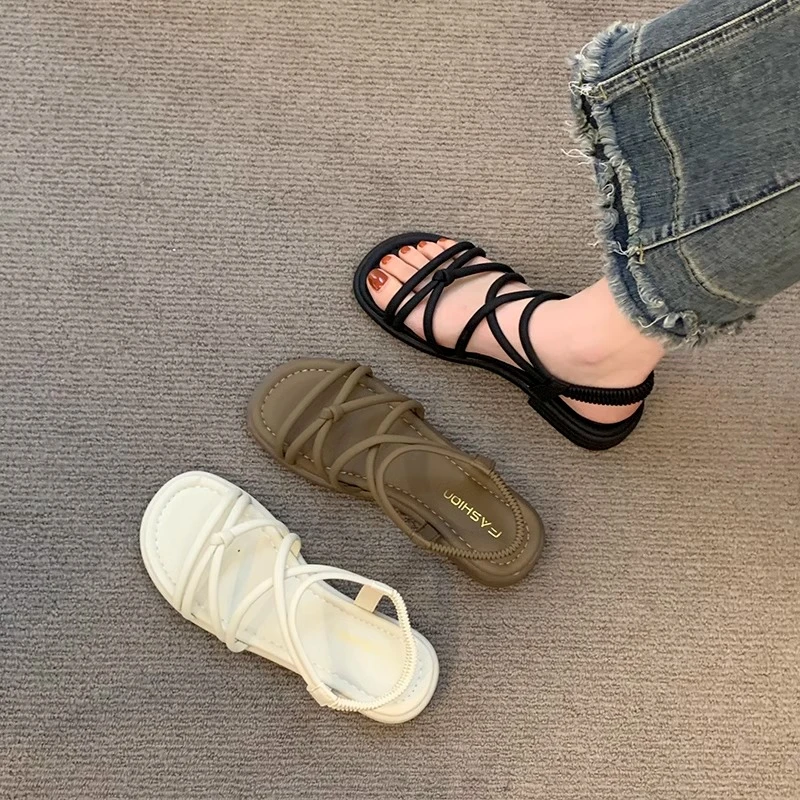 平底细带软底女夏厚底新款外穿网红踩屎感仙女配裙子罗马沙滩鞋子
