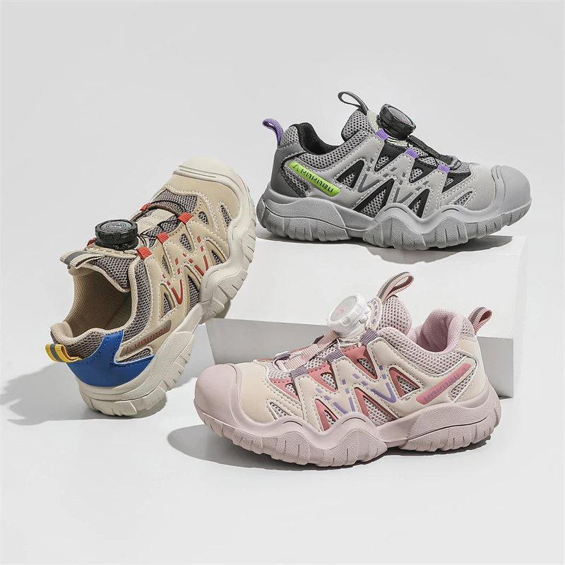 2024年秋冬新款男女童百搭旋转纽扣软底运动鞋学生校园休闲老爹鞋