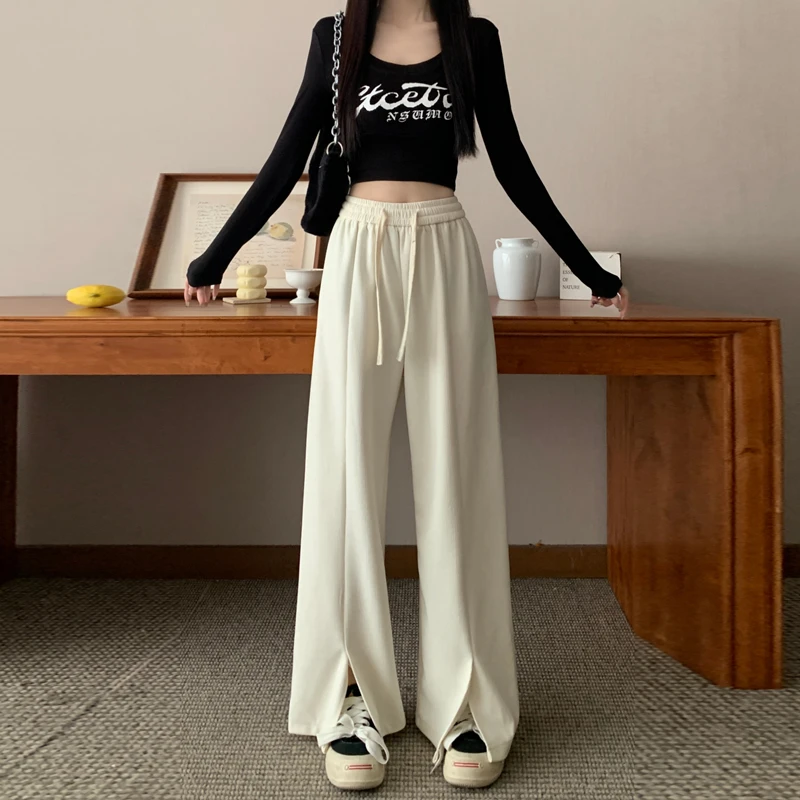 包包专属大码秋季新款胖mm松紧高腰显瘦直筒休闲阔腿裤9788