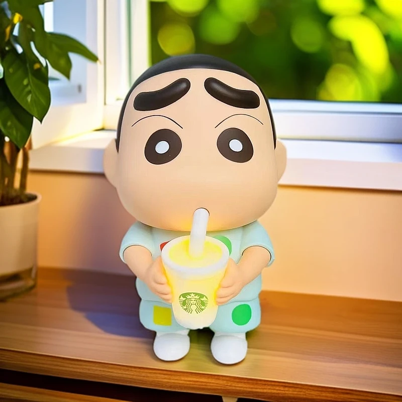 蜡笔小新奶茶发光灯小夜灯手办公仔桌面摆件家居卧室装饰生日礼物