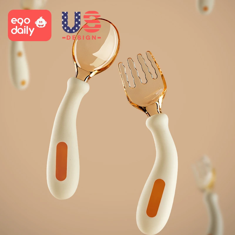 宝宝勺子学吃训练自主进食1岁以上可弯曲学食勺婴儿辅食儿童餐具