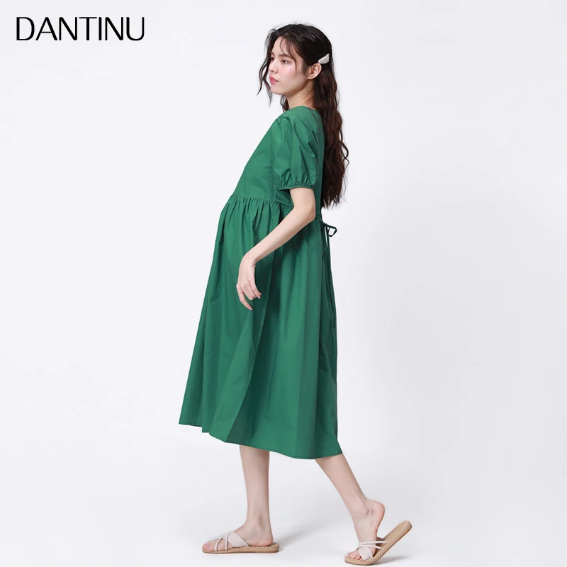 孕妇夏装长裙韩版大码法式宽松高级夏款小个子中长款哺乳连衣裙