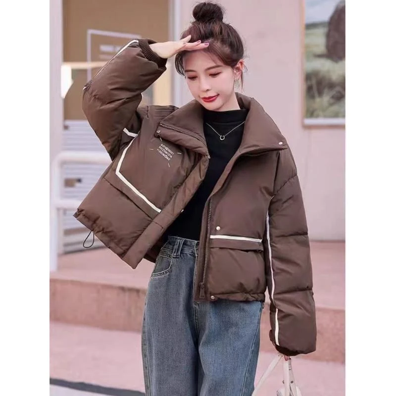 小个子现货撞色羽绒服短款2024冬季新款韩版加厚宽松面包外套