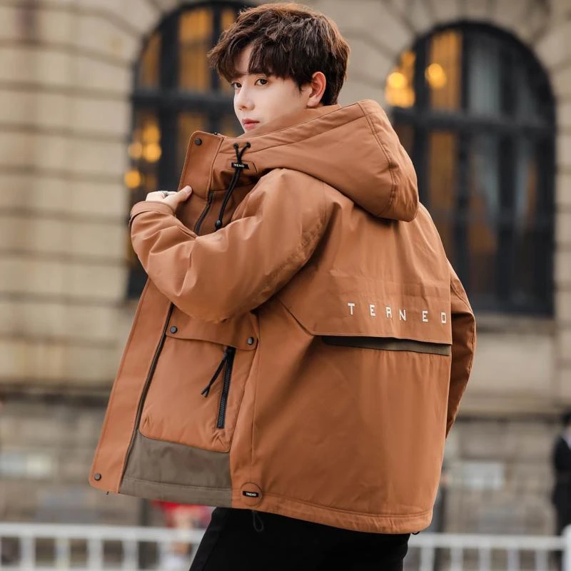 2023新款加厚潮牌工装羽绒服男士连帽时尚冬季白鸭绒休闲休闲外套