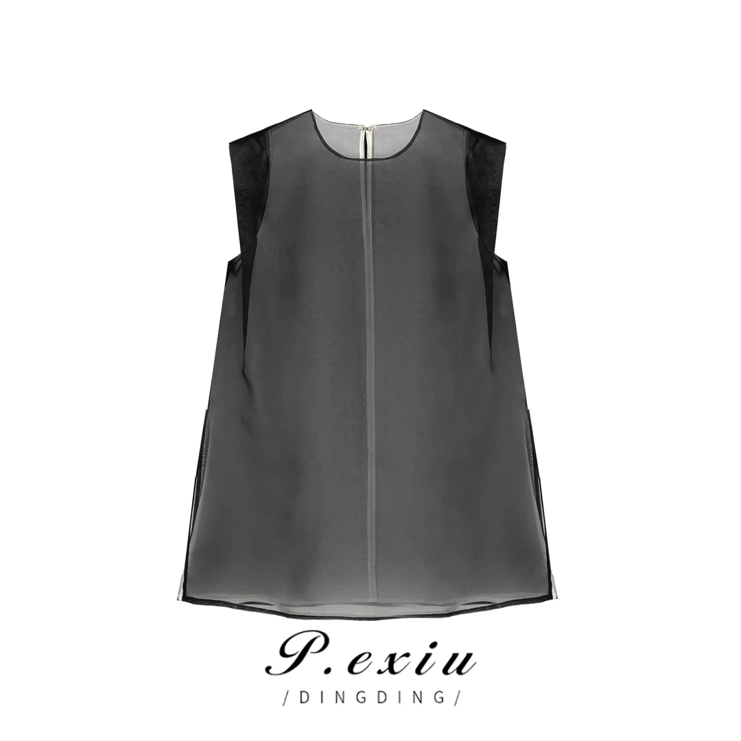 PanYiXiu/潘依绣【奇妙艺术】100%桑蚕丝高级双层无袖衬衫 MY23155