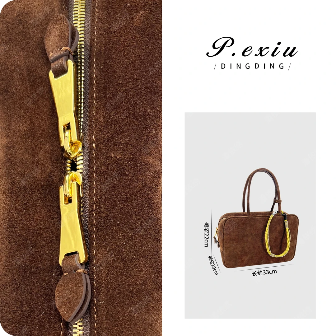 牛皮绒面巧克力深棕保龄球手提单肩包 CF3735