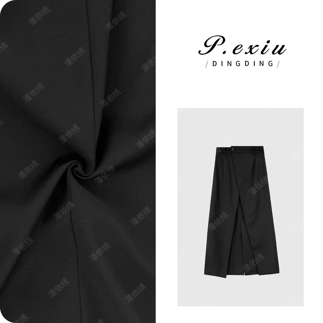 PanYiXiu/潘依绣【雾雨伦敦】羊-毛不规则前开叉西装半身裙 W-62699