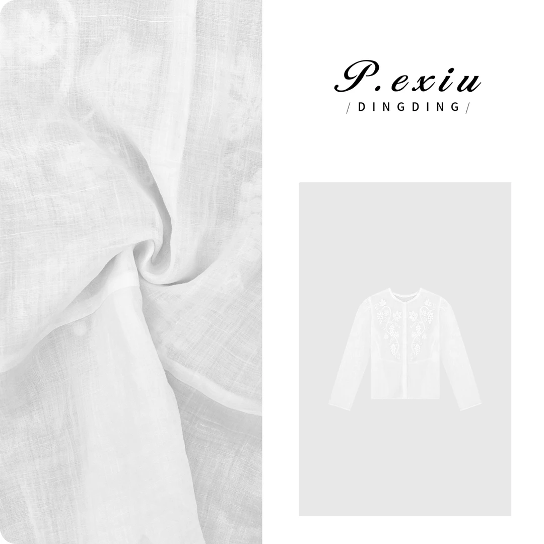 PanYiXiu/潘依绣【葡萄】100%苎麻清冷优雅刺绣长袖衬衫 W-62336